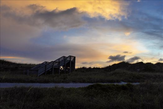 Stairway to the beach at sunset. St. Joe State Park Florida
