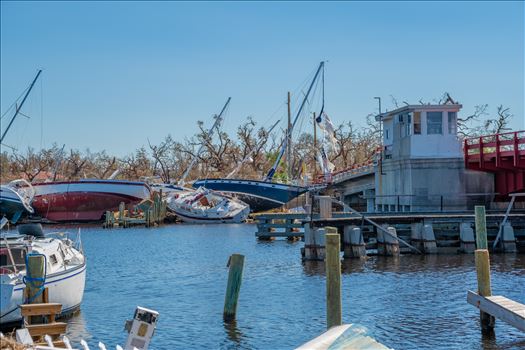 Hurricane Michael destroys sailboats in Massalina bayou, Panama City, Florida