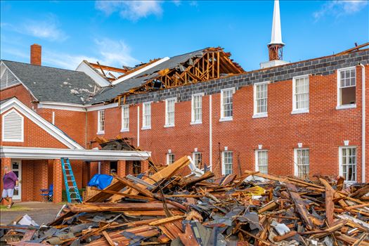 Extensive damage done to the First Presbyterian Church, down town Panama City, Florida, from hurricane Michael
