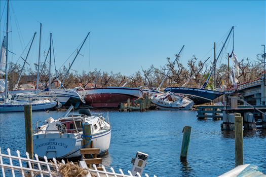 Hurricane Michael. Boats destroyed in Massalina bayou, Panama City, Florida