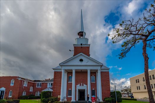 Extensive damage done to the First Presbyterian Church, down town Panama City, Florida, from hurricane Michael