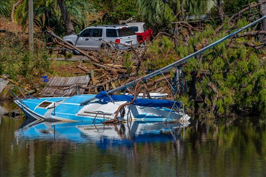 Massalina bayou, Panama City, Florida. sunken sailboat from hurricane Michael